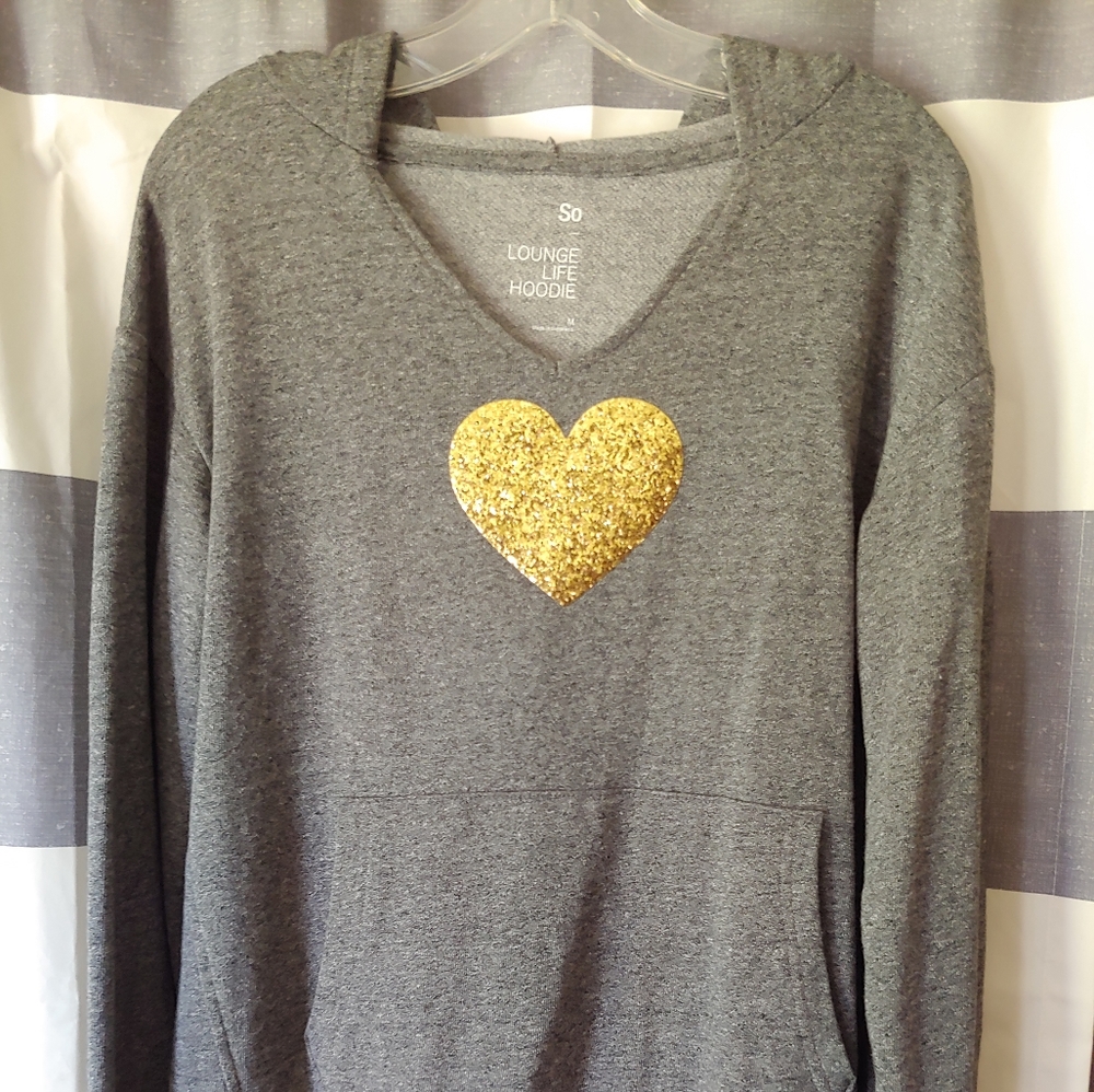 SO Gray Hoodie With Sparkly Heart Sz M